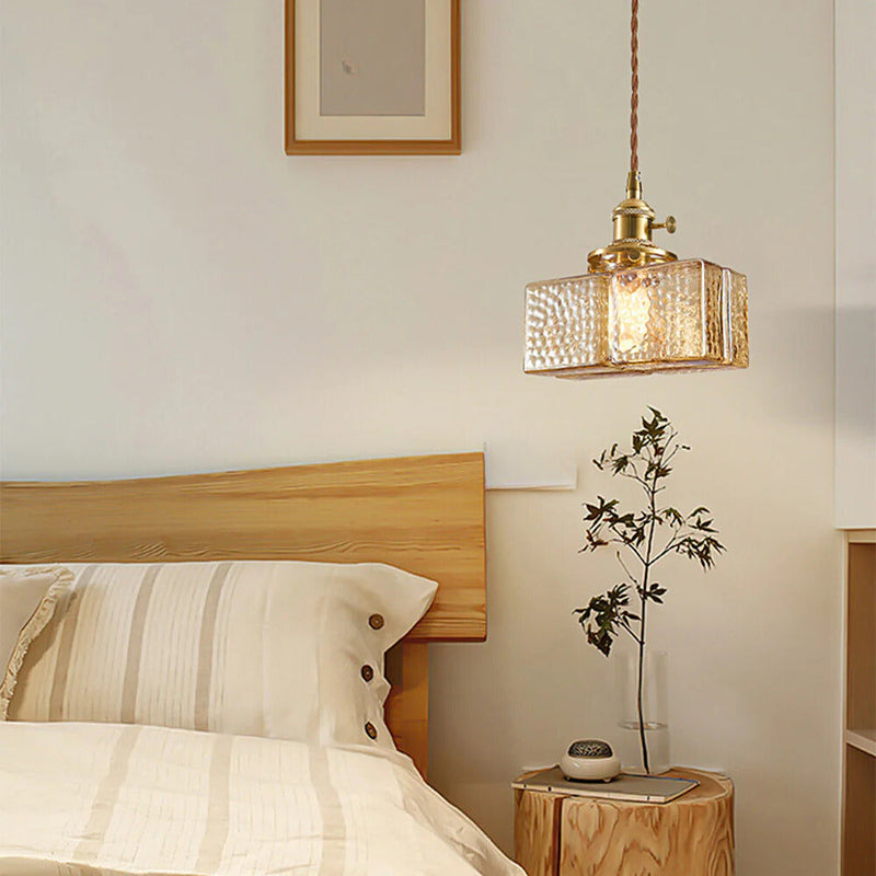 Vintage Hammered Square Glass Pendant Light