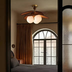 Vintage Rattan Petal Glass Globe Ceiling Light