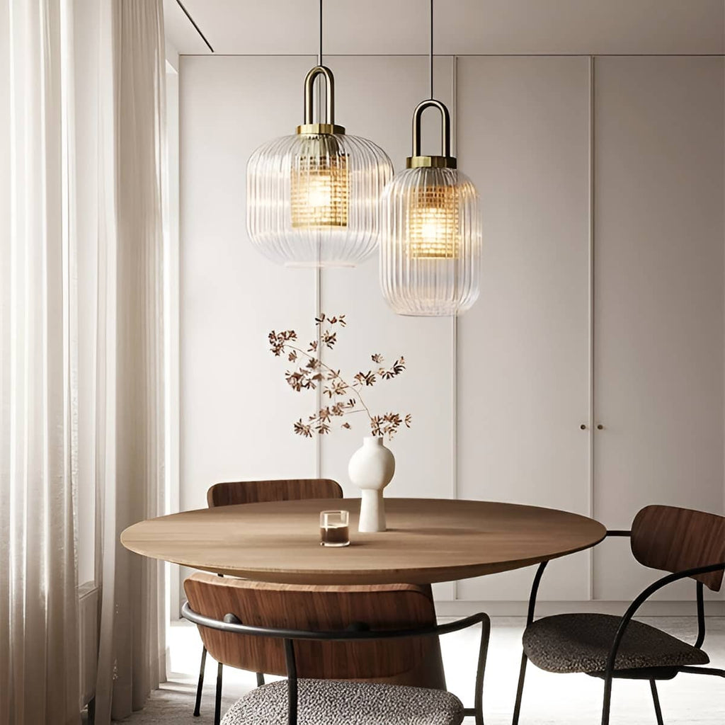 Vintage Ribbed Clear Glass Pendant Light