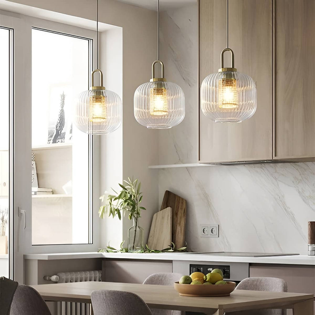 Vintage Ribbed Clear Glass Pendant Light