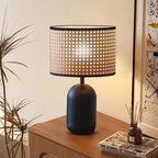 Vintage Style Rattan Black Table Lamp