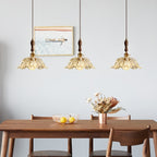 Walnut Wooden Flower Glass Pendant Light