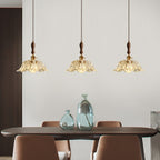 Walnut Wooden Flower Glass Pendant Light