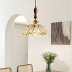 Walnut Wooden Flower Glass Pendant Light