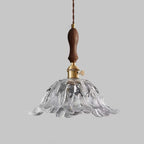 Walnut Wooden Flower Glass Pendant Light